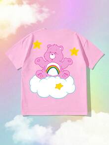 SHEIN | Care Bears Camiseta de manga corta casual de verano con estampado de corazón de oso - Rosa - Ver 2