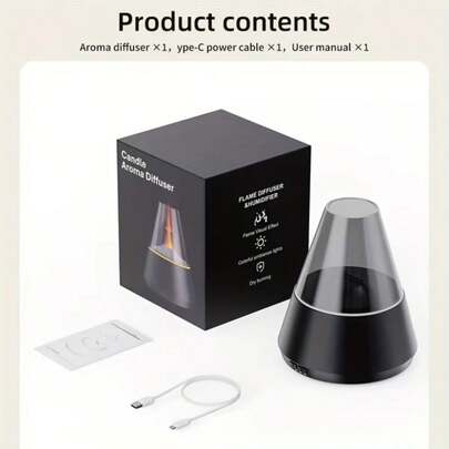 Difusor de aroma con llama 3D | Luz nocturna de 7 colores, adecuado para espacios pequeños y decoración de escritorio. Niebla fría silenciosa, apagado automático, ideal para el hogar y la oficina. Ayuda para dormir esencial para otoño/invierno, regalo de Navidad