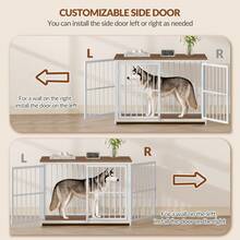 HaluPeit Möbel, 100cm Hundebox für Zuhause mit 3 Türen, 100x60x70cm, Hundebox Holz Indoor, Beistelltisch, Hundekäfig Hochbelastbar, für Mittelgroße bis Große Hunde, Vintagebraun und Weiß - weiß braun - Übersicht 4