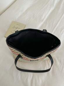 1pc Women's Colorblock Striped Decor Tote Bag, Suitable For Spring/Summer Beach Vacation, Commuting, Shopping, Gift - Multicolor - View 6