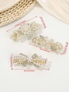 1pc Luxury Elegant Spring Loaded Hair Clip, Pearl Bow Flower Clover Pattern, For Casual Updo Hairstyle - Multicolor - View 7