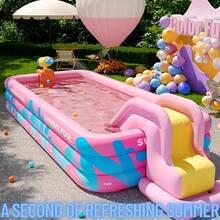 1 Set de Piscina Inflable Portátil a Rayas Rosas - Entretenimiento Acuático al Aire Libre - La Elección Perfecta para Fiestas de Jardín, Plegable y Fácil de Almacenar, la Opción Perfecta para Fiestas de Jardín y Actividades Refrescantes Familiares de Verano - Talla única - Ver 13