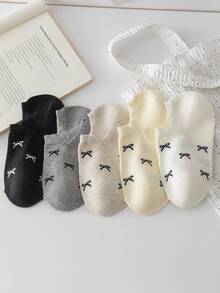 5 đôi tất nữ cổ thấp trong suốt thắt nơ, thích hợp cho mùa xuân/hè, tất trắng đa năng INS Fashion, mềm mại, thoáng khí, không bó sát, phù hợp cho học sinh (Giao hàng ngẫu nhiên) - Nhiều màu - Xem 6