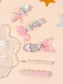 5 Stücke Damen Ozean-Stil Haarclips mit Perlen, Fischgrät-Haarspangen, Seestern-Haarnadeln, elegante Mode-Haaraccessoires für Strandurlaub, Sommerfeste, Strandveranstaltungen, Feiertage, Reisen, Festivals, Partys - Verschiedenfarbig - Übersicht 6