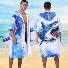 Unisex Quick-Dry Zipper Sleeve Surfing Poncho Changing Robe Hoodie, Ultra-Fine Fiber Beach Diving Wetsuit Top Surfing Swimming Bathrobe - One Size - Multicolor - View 9