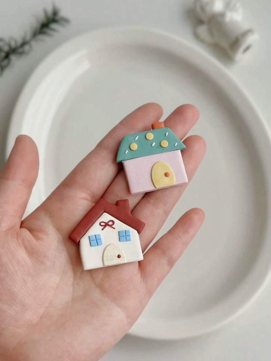 可爱小屋造型软陶切割器套装,家居装饰粘土耳环切割器,DIY波西米亚乡村风耳环首饰制作工具,理想的乔迁礼物,乡村风工艺品,家居装饰配件 - 白色 - 查看 1