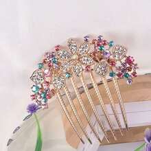 1pc Ladies' Elegant Floral-Shaped Hair Clip With Seven Teeth, Rhinestone Decor Hair Comb For Adult Women Royal Tiaras Combs For Hair Side Comb, School Stuff, Wedding, Bridesmaids Gifts, Looks Of Party, Hair Accessories, Head Accessories, Bridal Hair Accessory - 彩色 - 查看 3