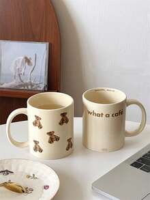 350毫升粉色陶瓷个性化英文咖啡杯，适合盛装饮用水 - 粉色 - 查看 4