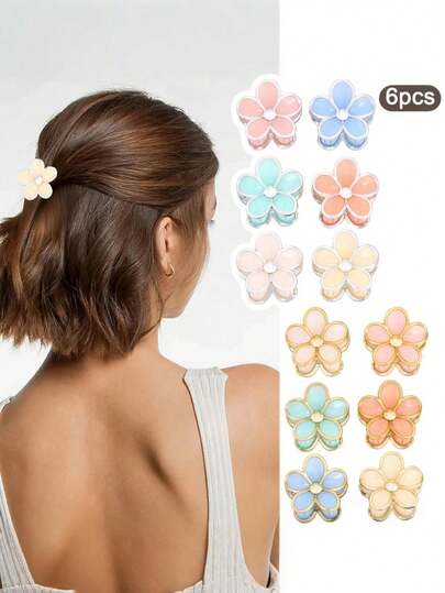 6pcs Jelly Color Floral Hair Clips - Essential Accessories For Women And Girls To Create Half-Up Hairstyles. Non-Slip , Suitable For Daily Use, Vacation And Photography. Sweet Bohemian Style, Fashionable And Versatile Hair Clips And Accessories