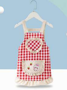 1pc Plaid Style Mini Apron With Ruffle Pocket, Durable Polyester Apron For Birthday Party - Multicolor - View 5