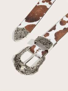 1 Stück Western Cowgirl Boho Stil Gürtel für Mädchen, dicker Cowboy Gürtel, vintage Silber Kuh Muster Schnalle Taillengürtel, geeignet für Röcke, Hosen, Party, Strand, Musikfestival, Geschenk zu Feiertagen & Geburtstag - Verschiedenfarbig - Übersicht 3