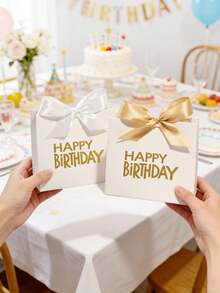 10 piezas Cajas de regalo de cumpleaños con letras doradas y lazo, elegantes cajas de obsequio para dulces, galletas, pequeños regalos, decoraciones de fiesta de cumpleaños, cajas de golosinas en rosa pastel y blanco para fiestas de niñas, baby shower, suministros de celebración, fáciles de ensamblar - 11,5X4,5X10cm - Ver 7