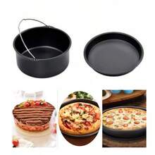 2-Piece Universal Air Fryer Accessory Set: Steel Pizza Pan & Cake Barrel - Black - View 5