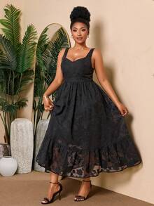 BIUBIU Women's Plus Size Woven Fabric Floral Pattern Long Dress With Flared Hem And Straps Party - Black - View 4