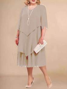 2026 European And American Women's Dress, Loose-Fitting, Tummy-Concealing, Layered Ruffle Gown, Plus-Size Evening Dress For Women - 淺紫色 - 查看 7