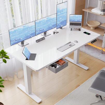  Devoko Electric Height-Adjustable Desk, 140/160/180 X 80 Cm, With Drawer, USB-A Charging Port, Computer Desk With Cable Management, Standing Desk With 3-Stage Memory Function, White/Black/Beige/Rust Brown