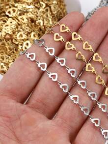 Dây chuyền dài 1m bằng thép không gỉ, hình trái tim rỗng, mạ vàng, có thể dùng để tự làm vòng cổ, vòng tay, lắc chân. - Sáng - Xem 6