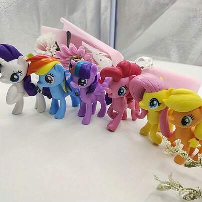  6pcs My Little Pony Rainbow Pony Party Decorations - Main Characters (Purple, Applejack, Rarity, Fluttershy, Rainbow Dash), Suitable For Halloween And School Events, Halloween Decor | Cartoon Character Decor | Durable