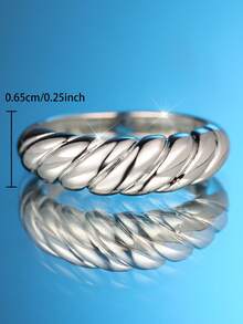 1 chiếc nhẫn mạ vàng trắng với thiết kế đường kẻ dày độc đáo - Món quà sang trọng nhân Ngày của Mẹ, phù hợp để dự tiệc, đeo hàng ngày và làm quà tặng, thích hợp cho mọi mùa. - Bạc - Xem 4