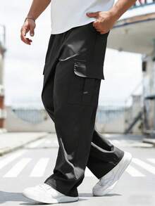 1 pieza Pantalones rectos con bolsillos para adolescentes/jóvenes, ropa de calle de moda y versátil para exteriores - Negro - Ver 8