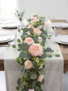 1 pieza Corona de eucalipto falso de colores para Pascua, adecuada para decoración del hogar de primavera y verano, decoración de mesa, decoración de pared, decoración interior, decoración de restaurante - Peonía - Rosa - Ver 7