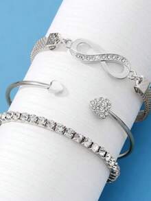 Bộ 3 món sang trọng, tối giản, cá nhân hóa, hình biểu tượng vô cực, có thể xếp chồng lên nhau, dành cho nữ. - Bạc - Xem 3