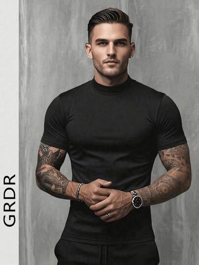  GRDR Men's Fashionable Mock Neck Short Sleeve T-Shirt | Exquisite Design | Summer Essential | Easy To Match | Showcase Your Style