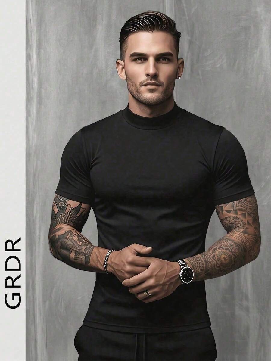 GRDR Men's Fashionable Mock Neck Short Sleeve T-Shirt | Exquisite Design | Summer Essential | Easy To Match | Showcase Your Style