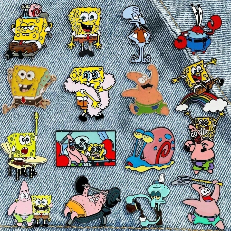SpongeBob SquarePants Bộ 16 ghim cài áo hoạt hình Anime độc đáo hình Squidward và các xúc tu của SquarePants, ghim tráng men, phụ kiện kim loại cho balo, quần áo, trang sức, quà tặng. - Một kích thước - Xem 1