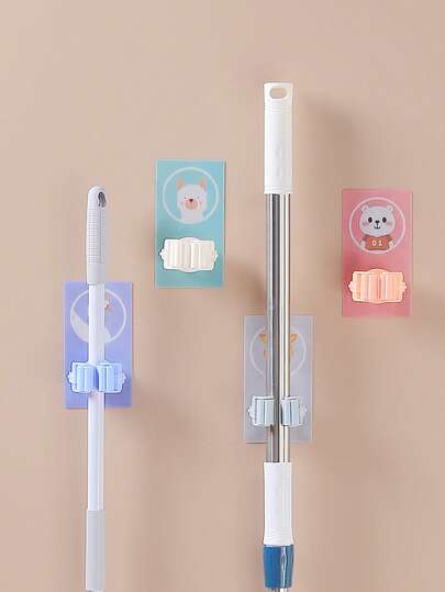 Bộ 2/4/6 móc treo tường bằng nhựa kiểu hoạt hình dùng để treo chổi và cây lau nhà trong phòng tắm, không cần khoan, kẹp dán, dễ dàng lắp đặt, giá đựng dụng cụ gia đình tiện dụng, móc treo thiết thực, màu sắc và kiểu dáng ngẫu nhiên.