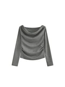 Áo dài tay ôm sát, hở vai gợi cảm dành cho nữ, thích hợp cho mùa thu/đông và xuân. - Xám - Xem 6