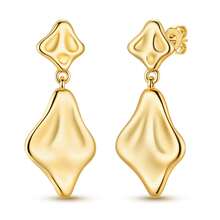 1 Pair Original 925 Sterling Silver Women's Elegant Gold-Plated Asymmetrical Pendant Earrings, Handmade Geometric Textured Dangle Earrings, Suitable For Sensitive Ears, Fashionable And Minimalist, Perfect For Weddings, Formal Occasions, Office, Daily Wear, Ideal Gift For Mother's Day And Valentine's Day - Gold - View 4