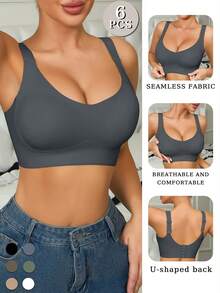 6 PCS Women's High-Elasticity Shockproof Bra: This Bra Features A Push-Up, Supportive, Breathable, Quick-Drying, And Highly Elastic Design Suitable - Multicolor - View 3