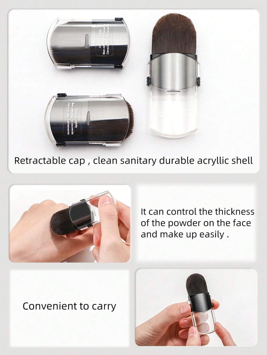 1支可伸缩迷你粉底刷、腮红刷、遮瑕刷、细节刷、便携式化妆刷 - 彩色 - 查看 1