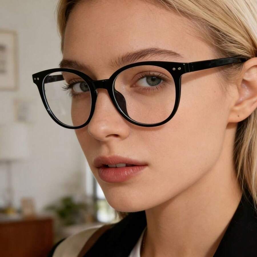 一副男女通用的透明圆形眼镜，适合办公、看电视、玩游戏、玩手机等多种场合。 - 黑色 - 查看 1