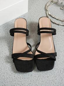 Black High Heel Sandals, Women's Elegant Black Thick Heel Sandals For Summer - Black - View 4