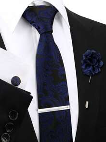 男士时尚商务领带套装（4件套） - 领带、袖扣、领带夹、胸针，适合休闲衬衫、派对、聚会等场合。 - 彩色 - 查看 13