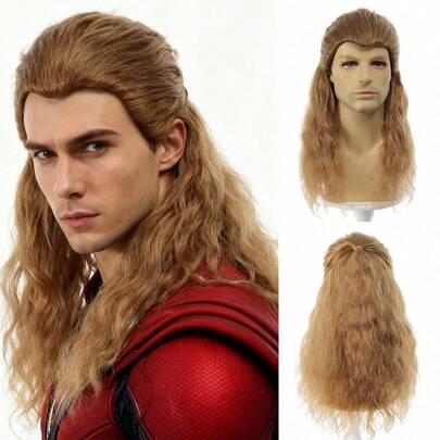 24英寸长金色卷发假发，灵感源自超级英雄“雷神”、巫师游戏角色扮演服装假发，耐热合成假发，万圣节假发