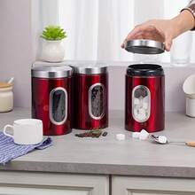 不锈钢透明视窗储物罐，茶叶、糖果、谷物保鲜罐，咖啡豆密封罐 - 彩色 - 查看 2