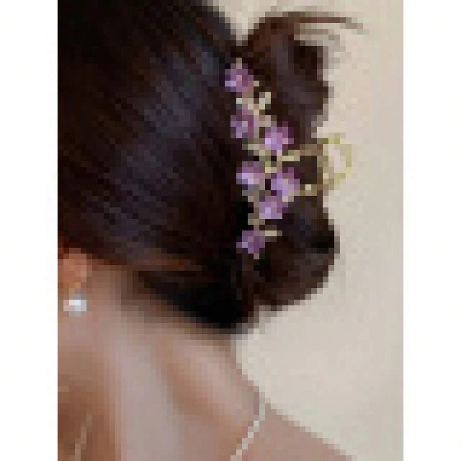 1 Pc Flower Design Elegant Oversized Hair Claw, Super Big Hair Claw Clip Women With Thick Hair Hair Clips Hair Jaw Clip Hair Clamps Hair Clutch Hair Catcher Clip Fall Winter Hair Accessories Women Vacation Outfits Woman Summer - 紫色花朵 - 查看 1