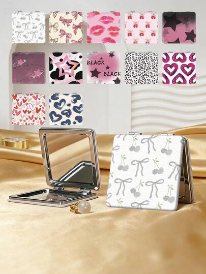 1个Y2K美学折叠镜，轻巧便携，不锈钢纳米电镀银色边框，精致细节，适合各种场合