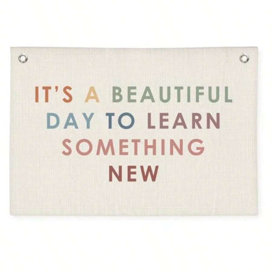 Decor Banner Teacher Gif C Boho Neutral  Mut Have  Decor Inpiranal Linen Canva Banner Flag It' A Beautiful Day To Learn - Hôm nay là một ngày tuyệt vời để học tập. - Xem 1
