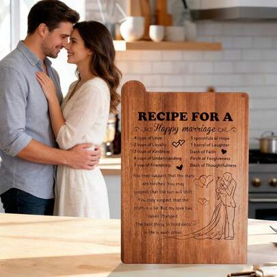 Gravierte Schneidebrett mit Hochzeitsrezept, gravierte Küchen-Plakette mit Hochzeitsrezept, graviertes Hochzeitsrezept-Schneidebrett, einzigartiges Bridal-Shower- und Jahrestags-Geschenk für Ehefrau und Ehemann, Einweihungsgeschenk für die Küche