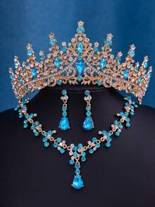 Bộ trang sức cô dâu phong cách Baroque gồm vương miện, vòng cổ và bông tai, phụ kiện đội đầu bằng thủy tinh, đính đá pha lê lấp lánh sang trọng, thích hợp cho đám cưới, sinh nhật, mùa hè. - Nhiều màu - Xem 14