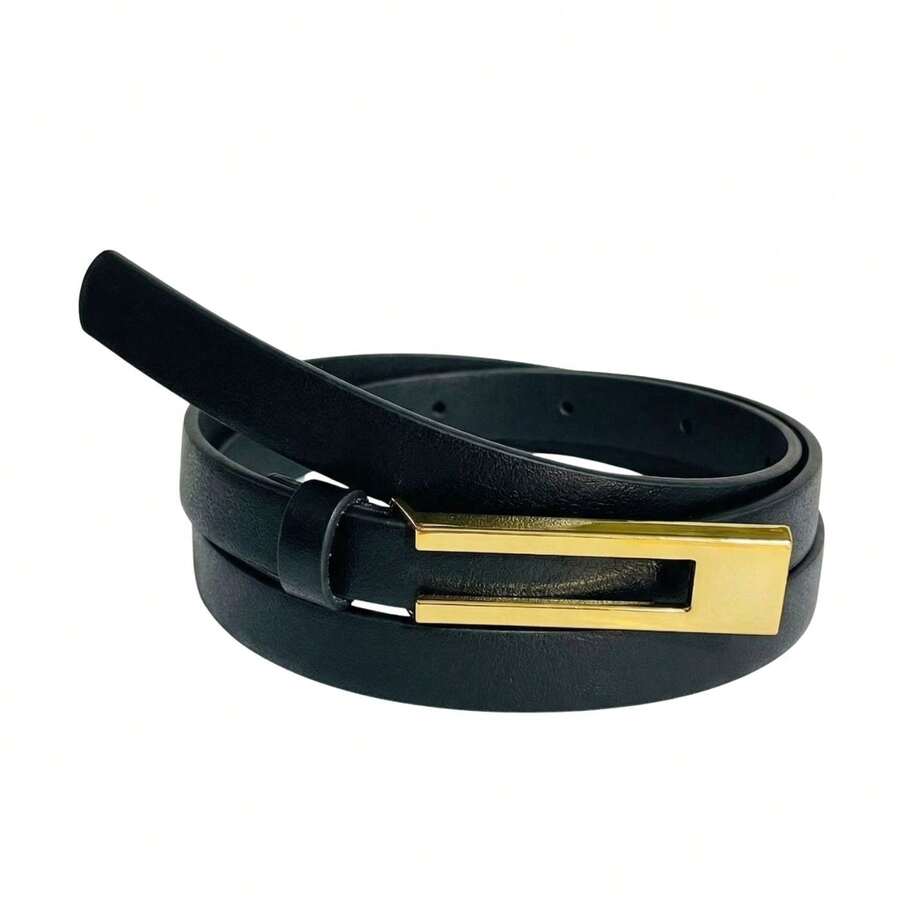 Women's Thin Synthetic Leather Belt, Elegant Fashion, Sophisticated Gold Buckle, 1.5cm - Paulina - 黑色 - 查看 1
