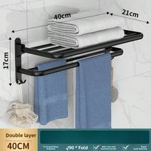Porte-serviettes perforé, étagère de salle de bain en aluminium noir, porte-serviettes pliable, crochets, organisateur de rangement de salle de bain Accessoires matériels - Multicolore - Voir 14