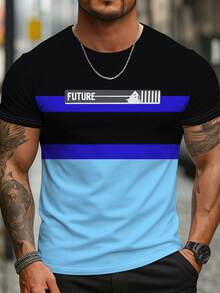 Camiseta de hombre a la moda en negro, azul oscuro y azul claro, de fibra de poliéster impresa en 3D, camiseta casual de cuello redondo adecuada para deportes y uso al aire libre, ajuste cómodo, tela suave, disponible en varias tallas, enviada localmente desde México. - Colores mixtos - Ver 1