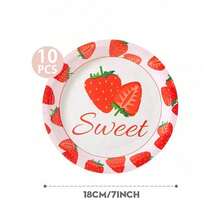 Strawberry Print Disposable Tableware Set, Suitable For Parties, Gatherings And Holiday Events - Multicolor - View 9