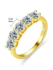 1 chiếc nhẫn bạc 925 đính 5 viên kim cương Moissanite tròn màu D (0.3ct) hoặc 7 viên kim cương Moissanite tròn màu D (0.1ct), thích hợp làm quà tặng đính hôn, cưới, quà sinh nhật/kỷ niệm cho vợ/bạn gái hoặc trang sức cô dâu. - Vàng - Xem 17