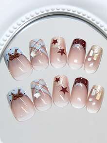 30 piezas de uñas postizas con forma de ataúd, pegatinas de arte de uñas rápidas adecuadas para fiestas - Multicolor - Ver 2